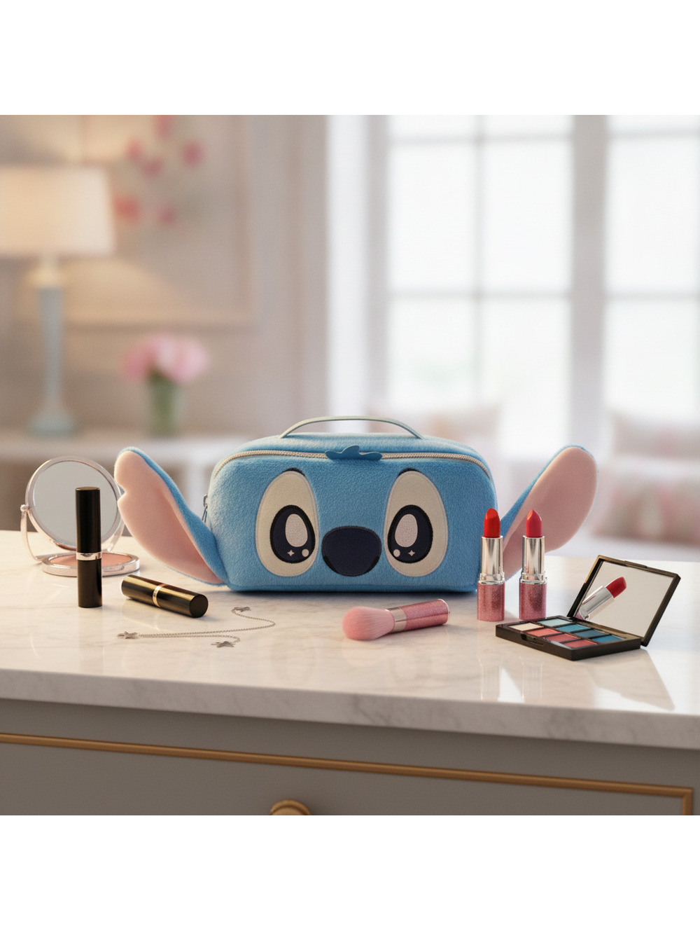 Disney Stitch unfold travel makeup bag blue